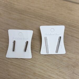 Minimalist Stainless Steel Bar Earrings – Silver & Black Set